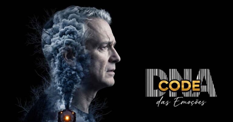Ilustração de homem em perfil com efeitos visuais na cabeça, ao lado da marca DNA CODE das Emoções, em artigo sobre Parkinson.